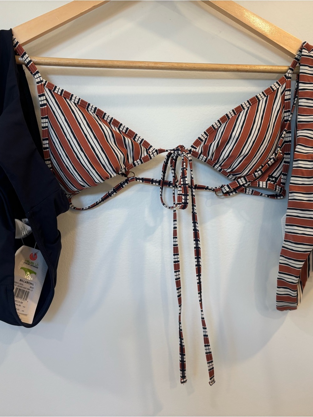 3 pieces - Billabong Striped Tie-Front Bikini Top and 2 bottoms
